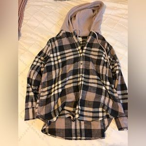 Oversized Hoodie Flannel Sherpa Top from American Eagle